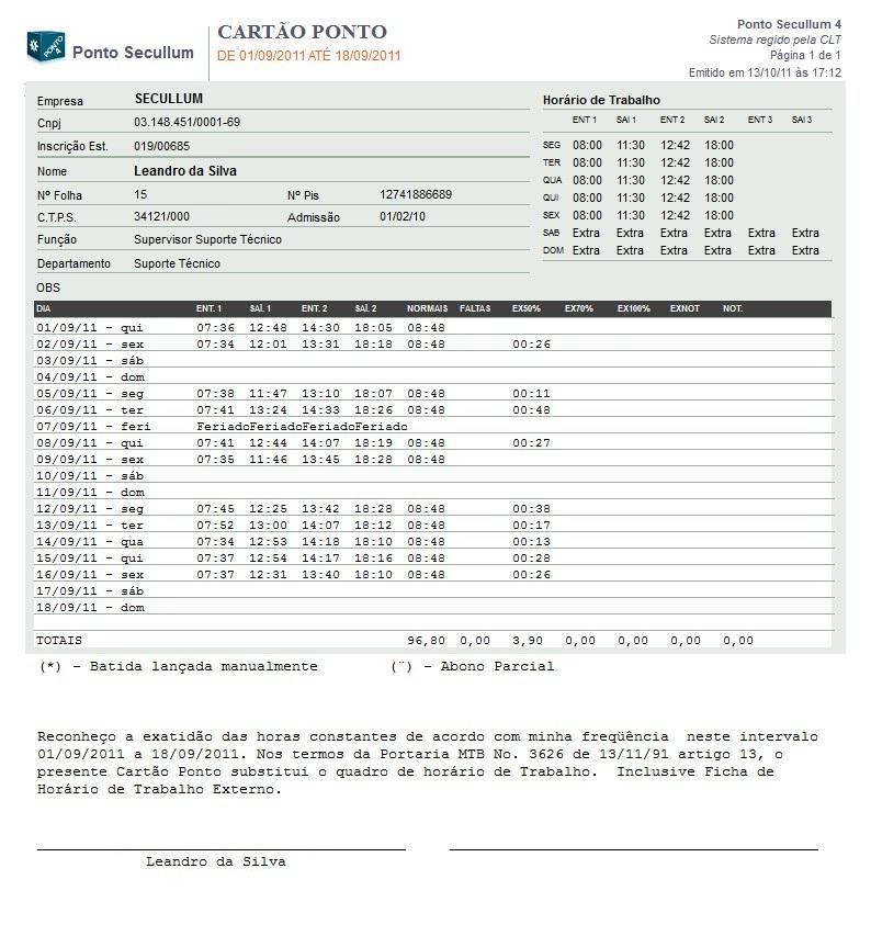 Relatório de Cartão Ponto Opção para