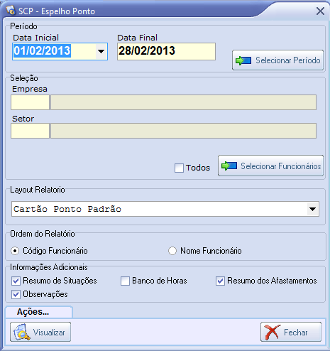 Batidas pela Data de Importação - Neste relatório é visualizado todas as marcações na data da importação. É necessário informar a data inicial e final.