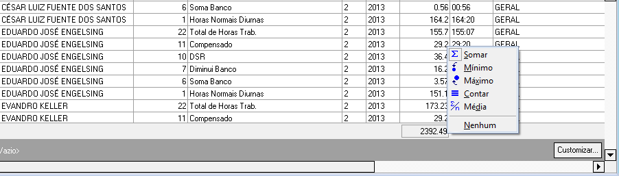 Período Selecionar a data do período desejado; Colaborador - Selecionar o funcionário. Para visualizar de todos os funcionários ao mesmo tempo não precisa selecionar nenhum colaborador.