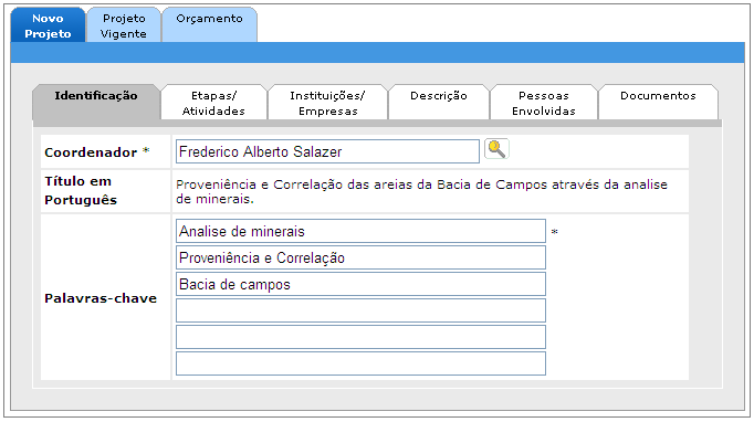 Aba Nv Prjet Aba interna: Identificaçã s camps cm asterisc sã de