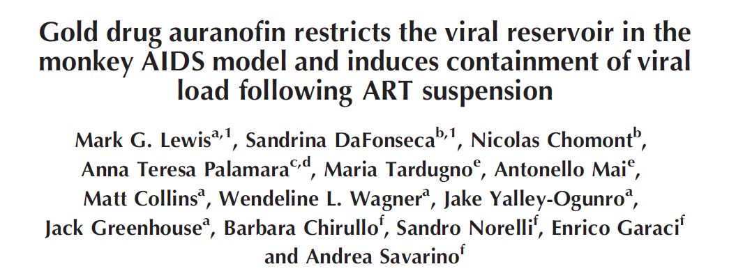 6 macacos c SIVmac TDF/FTC+RAL+ auranofin ou placebo Auranofin diminui os reservatórios do HIV (vdna) e muda o fenótipo celular