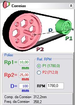 RPM: mostra a rotação de saída dos estágios. Nr.Dt1 e Nr.Dt2: local para digitar o número de dentes das engrenagens.