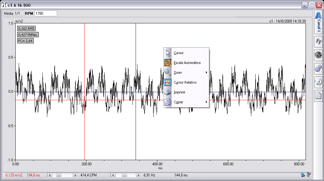 2.6.8. VISUALIZANDO GRÁFICOS 2.6.8.1. SINAL DO TEMPO Para visualizar o sinal do tempo, no menu de configuração da janela, clique na aba Canal e clique no botão Sinal do Tempo.