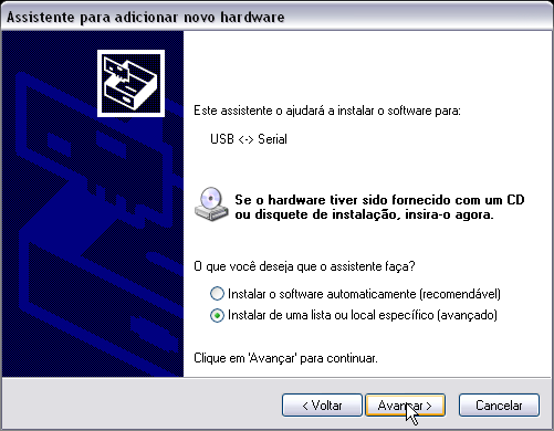 1.1. INSTALAÇÃO DO DRIVER Ao conectar o cabo USB (fornecido) no aparelho e no computador o Windows mostrará a seguinte tela: Não é necessário que o Windows se conecte ao