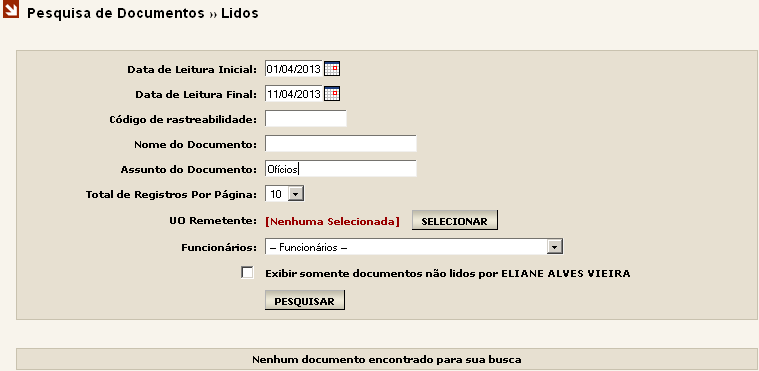 4ª opção: Assunto do Documento O Assunto do Documento é o nome informado no assunto no momento do envio pelo remetente.