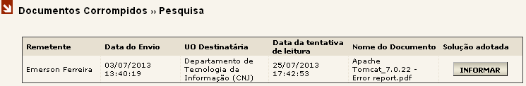 dada. No campo Solução adotada o funcionário deverá relatar qual procedimento foi adotado na solução