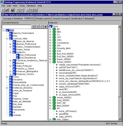 56 4.3.1 Instanciação através do OntoEdit Uma das formas de instanciação da ontologia foi através da inserção das instâncias uma a uma, manualmente.