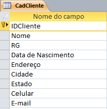 3 Descrição: informações sobre os campos. 4 - Chave Primária: define um campo como índice, do qual o conteúdo não se repete. 5 Geral: possui todas as informações necessárias sobre o campo.