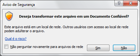 dados que contém macros e código VBA é aberto no Access 2010, este aviso de segurança é emitido.