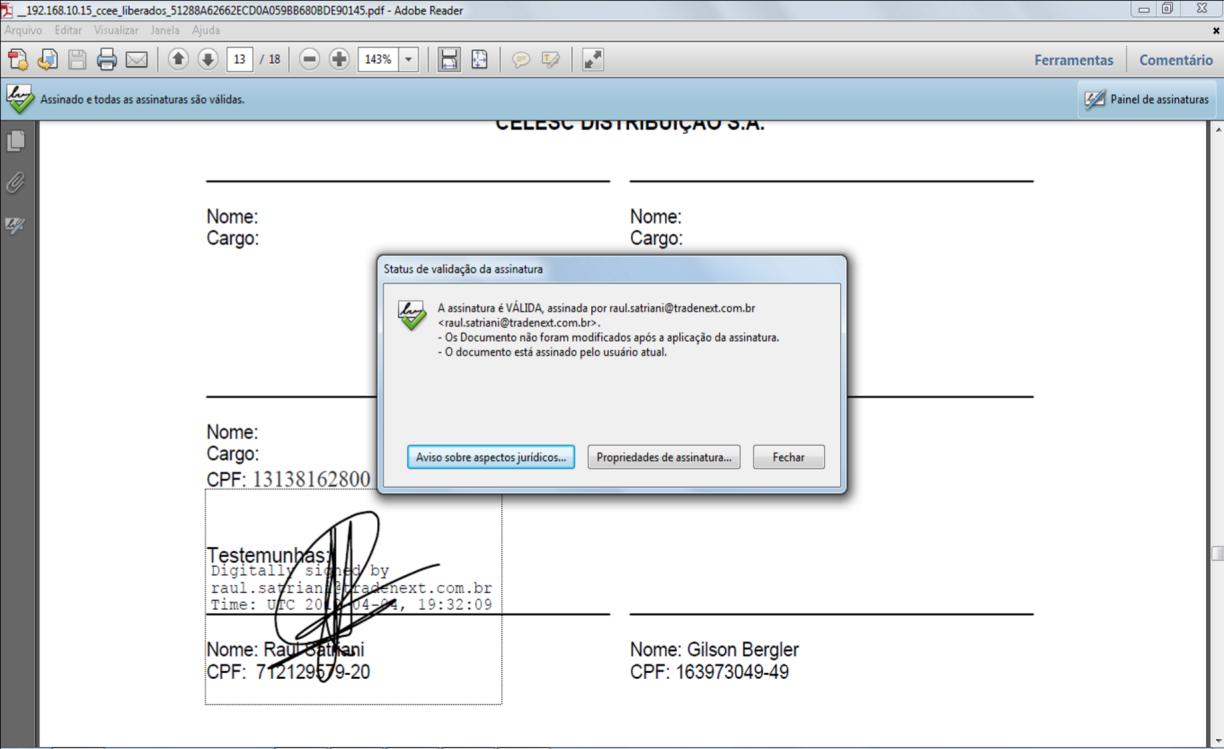 Com o documento aberto o usuário poderá clicar sobre a assinatura com, o botão direito do mouse, para verificar todas as informações