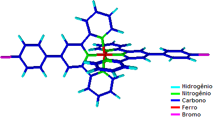 65 Figura 11 Geometria otimizada do complexo [Fe(Br-ph-terpy) 2 ] 2+. 4.3.1.2 Análise Elementar O complexo foi caracterizado por análise elementar de Carbono, Hidrogênio e Nitrogênio.
