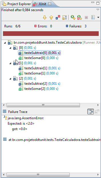 49 Figura 25 Testes Cenário 1: Resultado JUnit Fonte: Autoria própria Observa-se na figura acima que para cada linha da planilha foi criado uma linha de teste que testa os métodos soma e subtrair