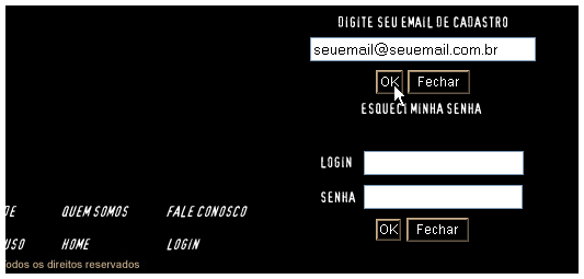 ESQUECI MEU LOGIN OU SENHA Não há razão para se preocupar caso você tenha esquecido seu login ou senha. Clique em Login no menu inferior da página inicial, conforme explicado na página anterior.