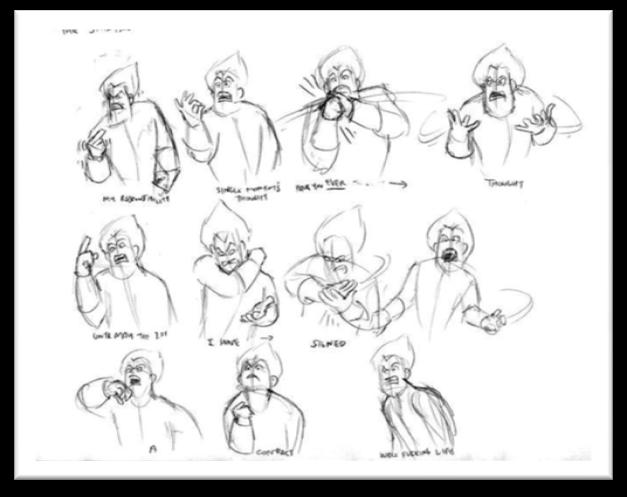 Figura70 - Thumbnails 27 para uma animação do filme Incredibles Com boas referências e com uma ideia bem estruturada do plano o processo de animação torna-se mais fluido.