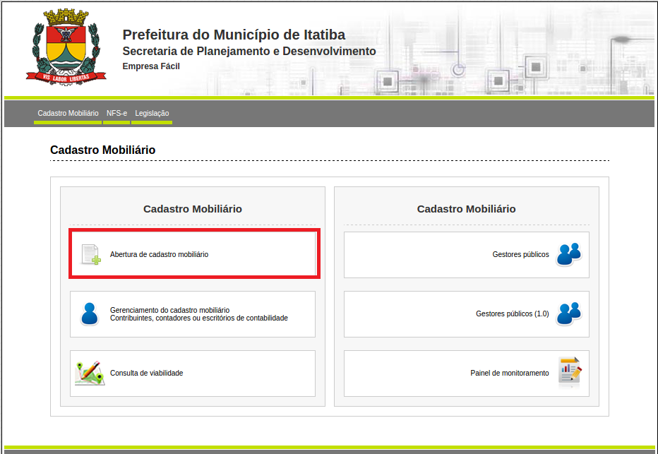 1.1 ABERTURA ON-LINE Para dar início ao processo de