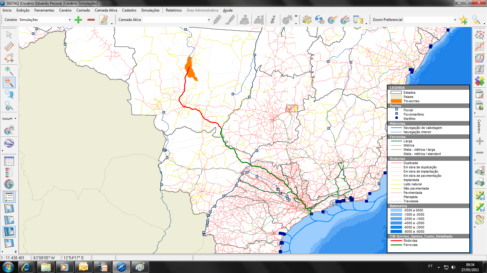 Caminho mínimo, com Custo logístico analisado de Forma