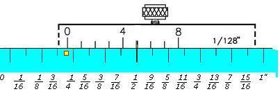 Exemplo: Agora juntando a escala fixa e o nonio da figura anterior temos: Escala fixa: 3/16 Nonio: 5/128 Necessitamos adicionar: 3/16 + 5/128 = 29/128 Para efetuarmos esta leitura no campo ou nas