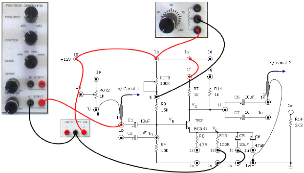 2. Anote os valores de tensão de polarização: V E = (tensão de emissor ao terra) V B = (tensão da base ao terra) V CE = (tensão entre coletor e emissor) 3.