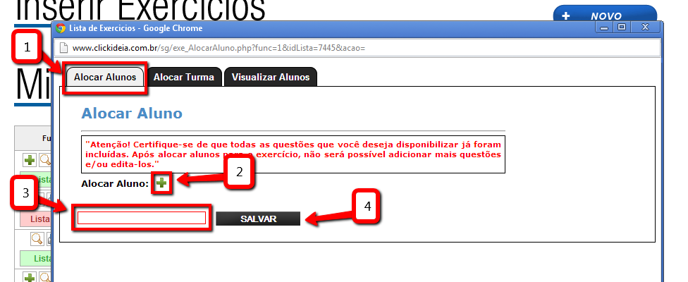 19 Você poderá alocar os alunos de duas maneiras, por nomes dos alunos ou selecionando a série e a turma. Você também poderá visualizar os alunos alocados. Para alocar por nome: 1.