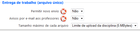 A opção Permitir novo envio é utilizada para decidir se, uma vez que o aluno já tenha enviado um arquivo, ele possa ou não substituir o arquivo enviado por outro através de um novo envio.