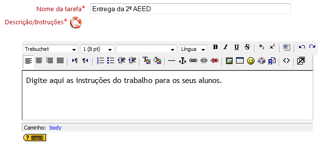 Escolha a atividade Entrega de Trabalho (vários arquivos). Uma nova página será aberta para a edição da Entrega de Trabalho (vários arquivos).