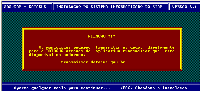 Criar uma pasta qualquer no C:\ e copiar o arquivo de instalação Entrar no prompt do DOS INSTALAÇÃO DO SISTEMA Executar o arquivo SIABM611(onde