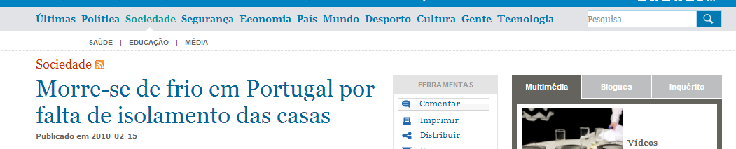 Problema de Saúde: Portugal é um dos países da União Europeia onde mais se morre por falta de condições de isolamento e