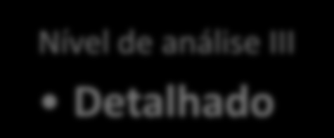 Abordagem metodológica Estabelecimento de procedimentos de auditoria às instalações com objectivos específicos: Nível de análise I Agregado Nível de análise II Intermédio Nível de análise III