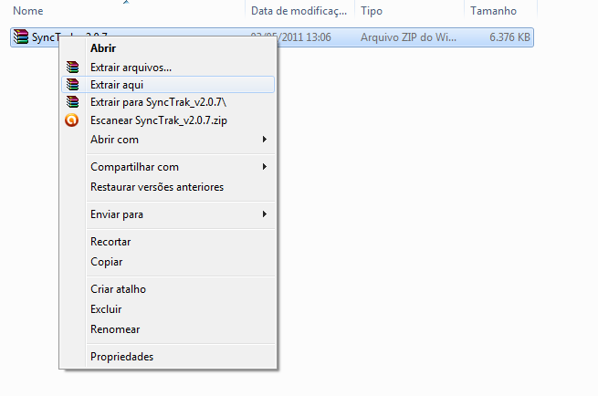 9.2 Instalando o SyncTrack Passo 1: Extraia o arquivo