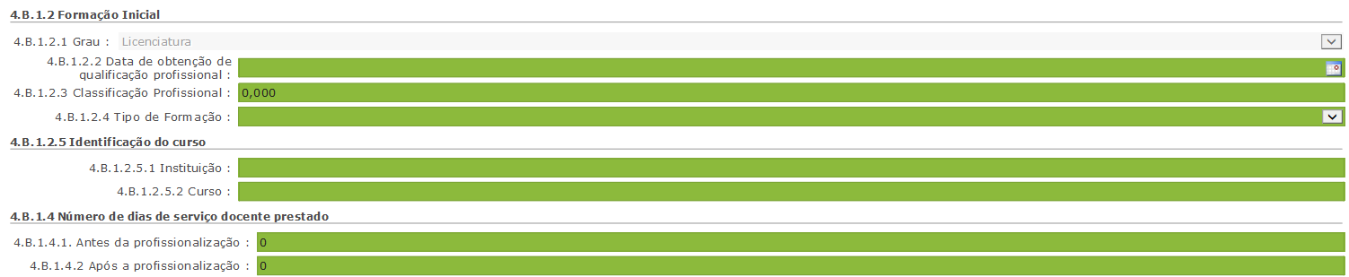 Surge agora o campo 4.B.1.2, que solicita a Formação Inicial do candidato para aquela graduação.