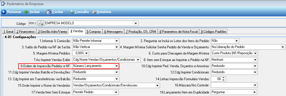 Figura 20 Novo campo para Financeiro. 2.15 PARÂMETRO PARA ORDEM DE IMPRESSÃO DA NOTA FISCAL Adicionada opção para imprimir os itens e serviços lançados na nota fiscal conforme a ordem de lançamento, Figura 21.