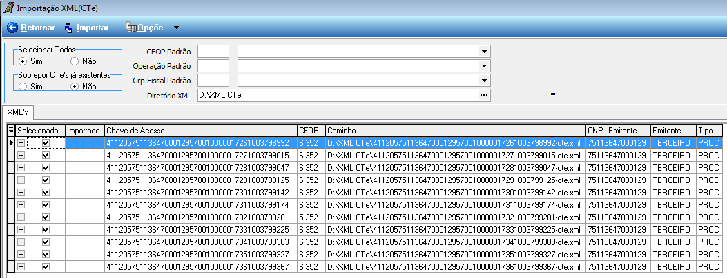 Figura 74 Arquivos XML para importação. Site: www.teorema.