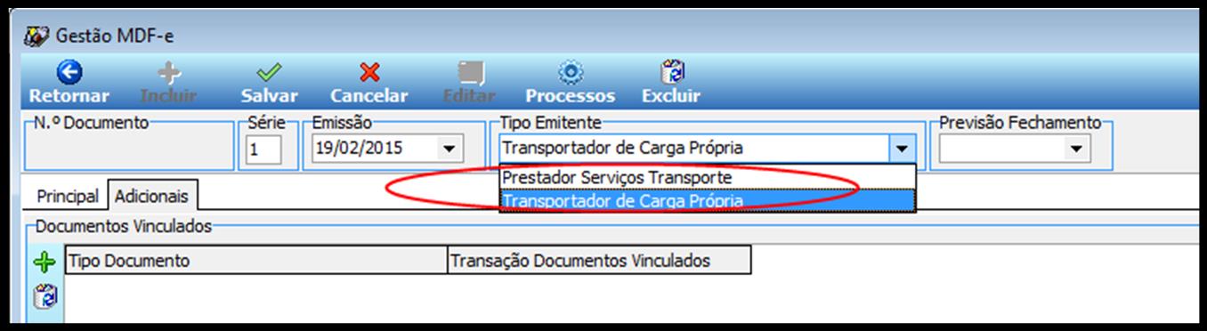 Figura 10 Tela do Gestão MDF-e. Incluir a série, a data de emissão e selecionar o Tipo de Emitente para Prestador de Serviço de Transporte ou de Carga Própria, Figura 11.