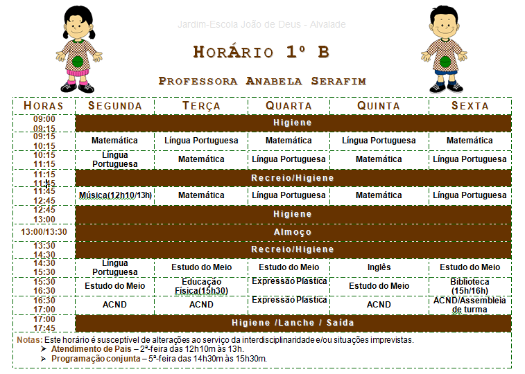 Figura 9 Horário do 1.º Ano B 7.5.