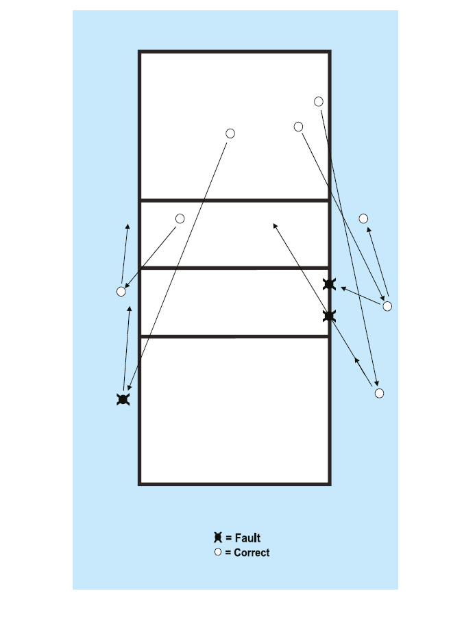 DIAGRAMA 4b: BOLA CRUZANDO O PLANO VERTICAL DA REDE PARA A ZONA LIVRE OPONENTE