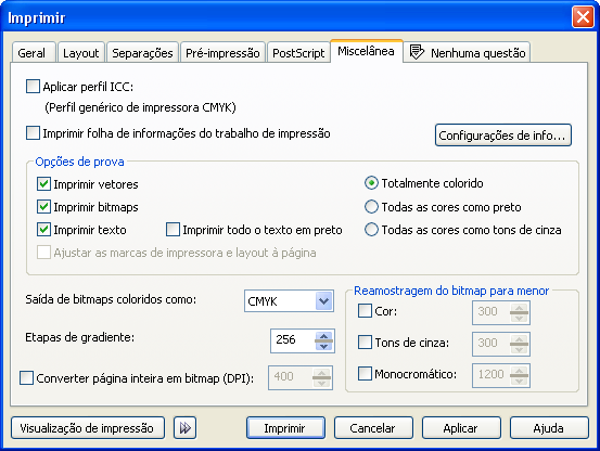 GERENCIAMENTO DE CORES EM APLICATIVOS DE ILUSTRAÇÃO 60 Especificação de opções de impressão Esta seção explica como definir opções de impressão ao imprimir do CorelDRAW no servidor de cores.