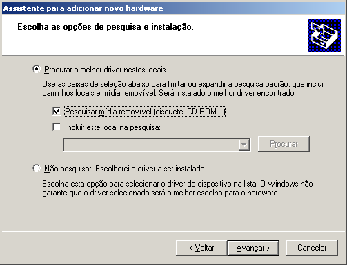 4. Na tela seguinte, selecione a opção Procurar o melhor driver nestes locais.