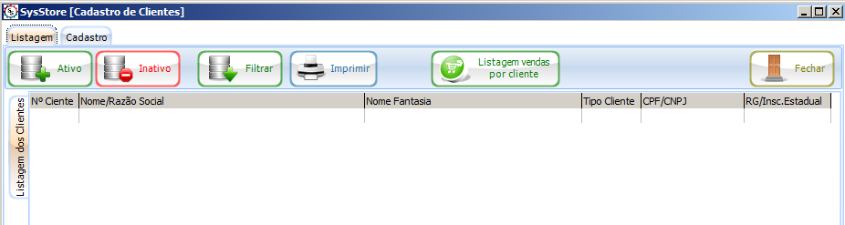 O sistema irá mostrar a tela principal de cadastro de clientes. Nessa tela serão listados todos os clientes cadastrados no sistema e conforme a escolha feita por um dos filtros, conforme Figura 2.