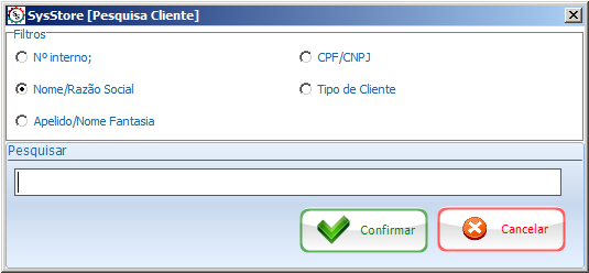 Figura 3: Tela de Pesquisa de Clientes por filtro 4. Clicando no botão, na tela de listagem, o sistema irá imprimir a listagem de todos os clientes cadastrados no sistema. 5.