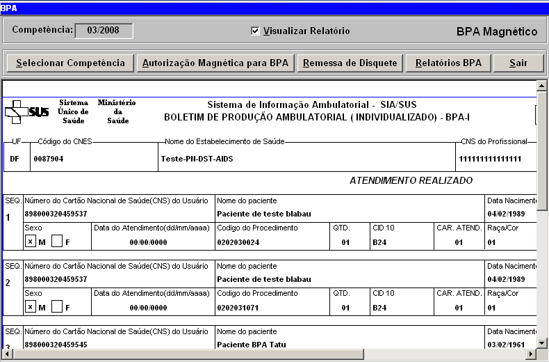 5. Relatórios Visualizando o Boletim de Produção Ambulatorial (Individualizado) BPA-I