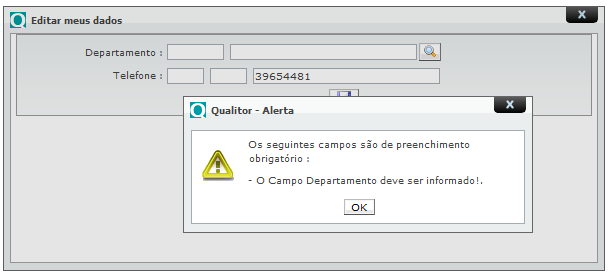 Ao clicar nesta opção o usuário poderá alterar os dados selecionados pelo administrador do Qualitor.