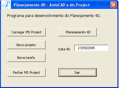 Figura 10 Tela de abertura do programa de planejamento 4D. Desta forma, tem-se o MS-Project na parte superior do programa e o AutoCAD na inferior.