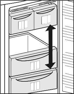 VarioSpace Para congelar alimentos que possuam tamanho elevado inteiros, como grandes pedaços de carne, aves, assados, bolos, as Gavetas e Prateleiras podem ser removidas das posições superiores,