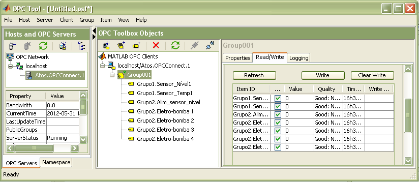 Figura 5 - Configuração do Cliente OPC OPC Toolbox Matlab. 4.