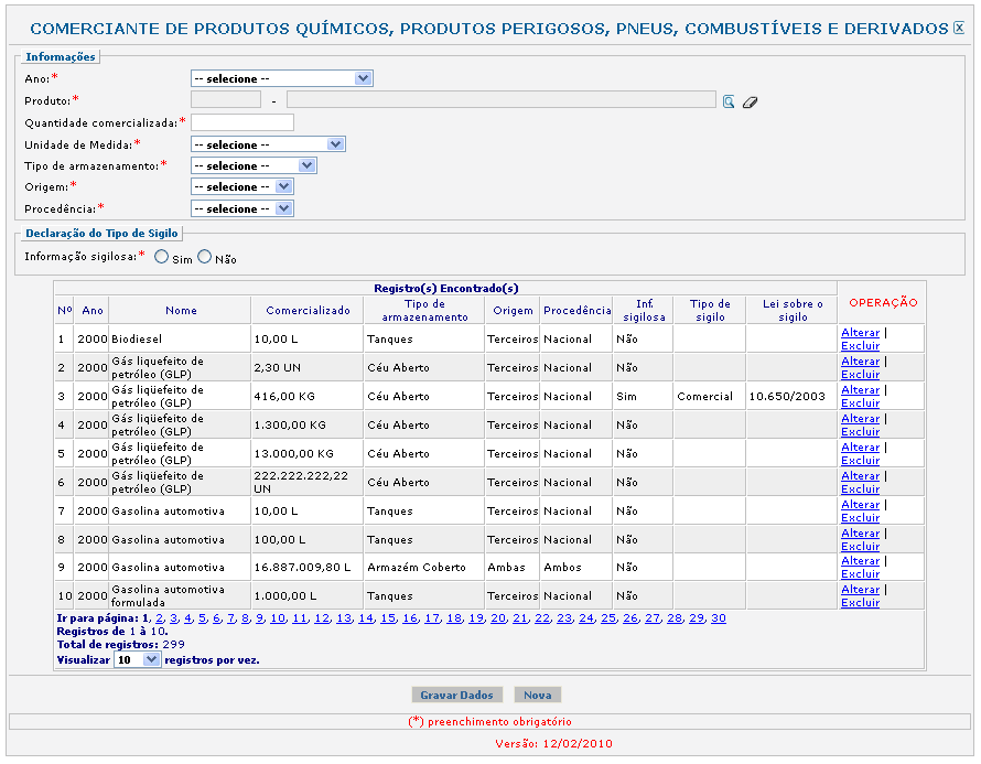 Figura 1. Formulário Comerciante de Produtos Químicos, Produtos Perigosos, Pneus, Combustíveis e Derivados. 2.6. Origem Selecione a origem do produto.