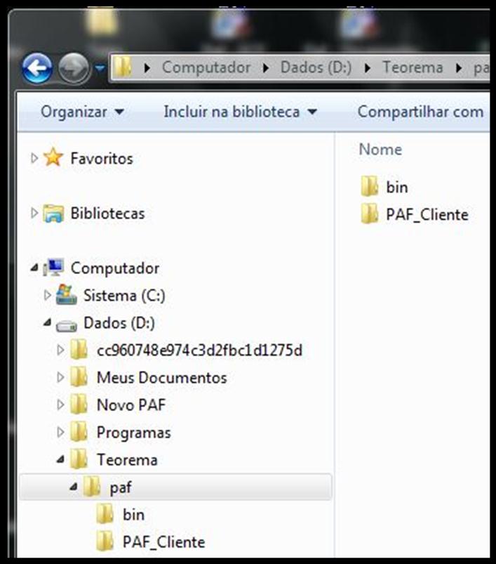 2.4 ESTRUTURA DA PASTA TEOREMA Na estação onde será colocada a base local deve ser configurada da maneira indicada na Figura 3: Figura 3 Esquema de pastas para PAF-ECF - Cliente.