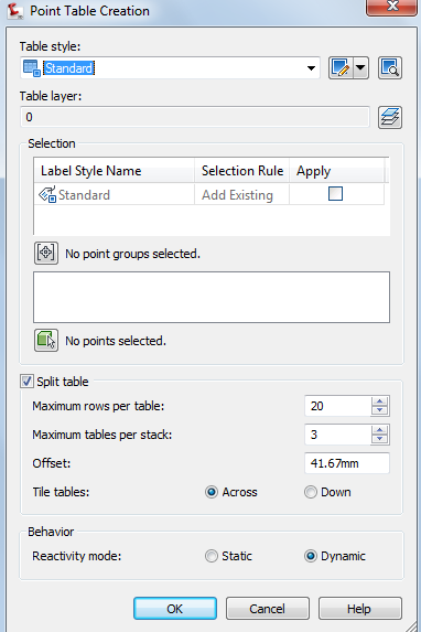 Temos algumas opções, como configurar o estilo da tabela Configurar para que a tabela seja criada em uma determinada layer Selecionar os pontos por modo de seleção na tela gráfica, Grupo de Pontos,