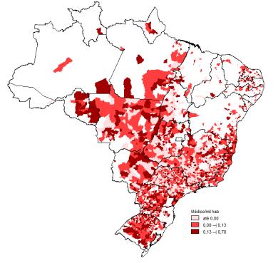 Distribuição de médicos do Programa Mais Médico, segundo a taxa por mil habitantes,