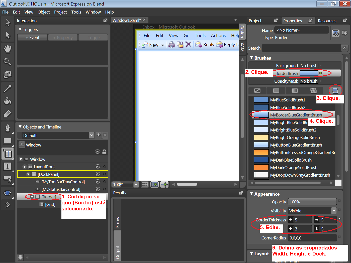 Laboratório Prático de WPF 23 Figura 16 Configurando as propriedades do [Border]. 7.