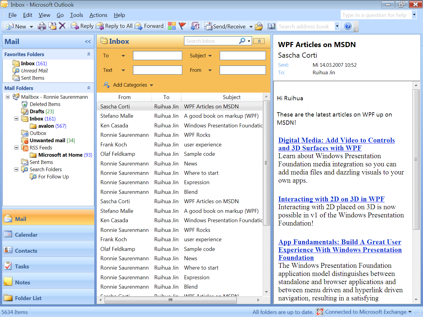 Laboratório Prático de WPF 7 Construindo uma réplica da interface com o usuário do MS Outlook 2007 (Básico) Neste curso básico, nós construiremos um aplicativo de WPF com todos os componentes